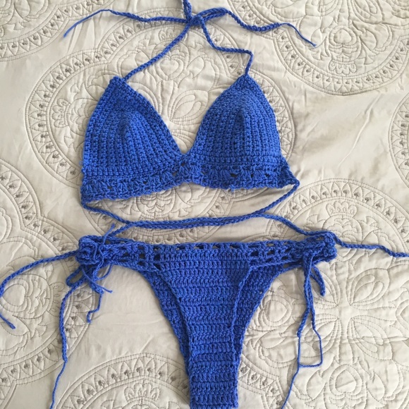 Hand Crochet Blue Bikini Set (BOTTOMS ONLY) - Picture 2 of 3